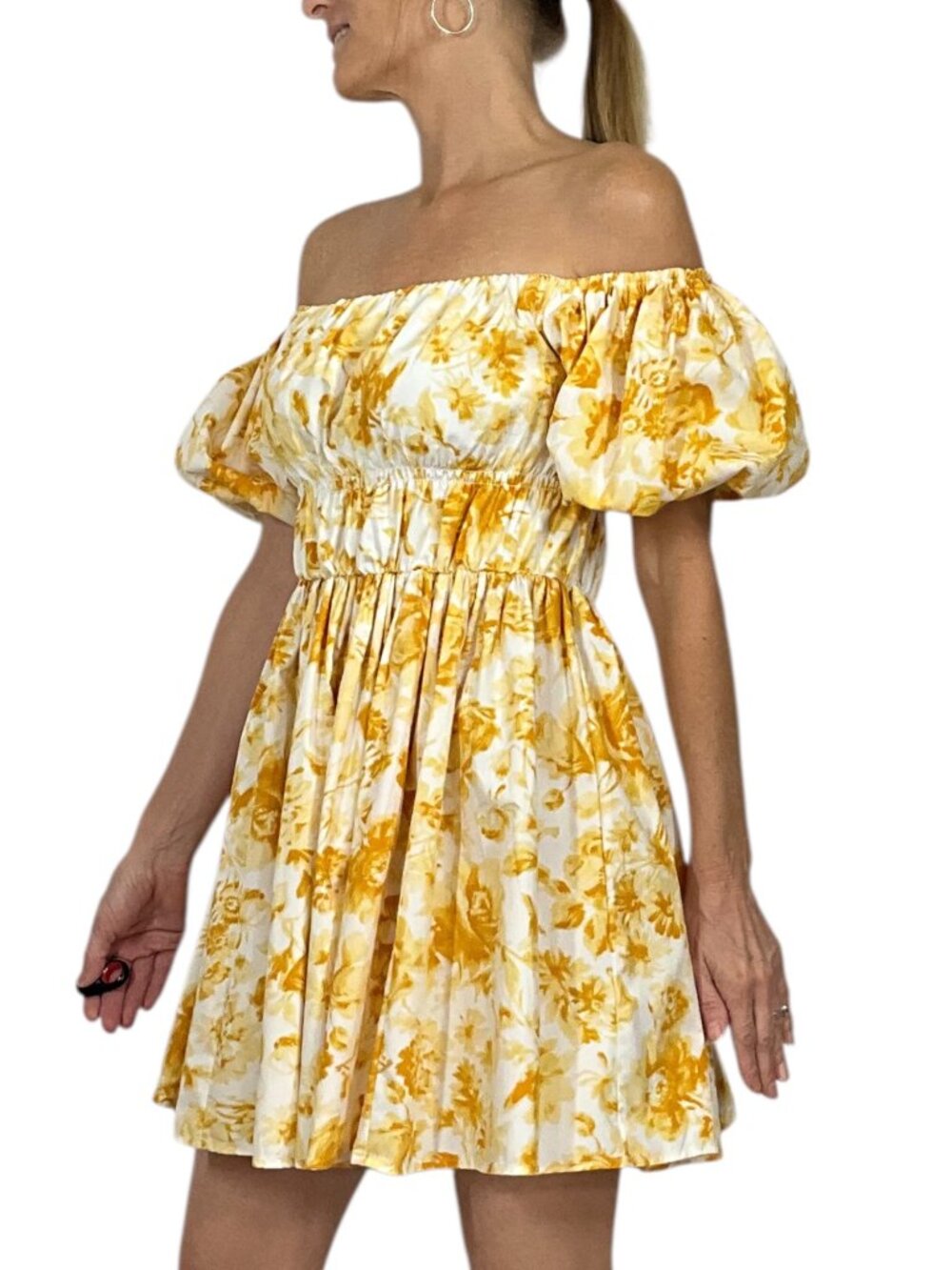 Abercrombie and Fitch Off The Shoulder Puff Sleeve Mini Dress M Floral - Picture 4 of 16